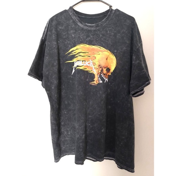 Metallica Punk Rock Metal Band Pushead Flaming Skull Dark Shirt 2020 S M - Picture 1 of 8